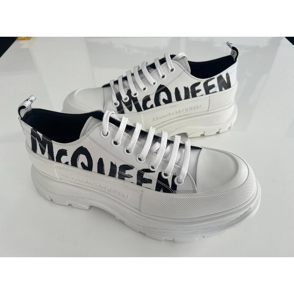 Alexander McQueen Tread Slick Lace-Up Sneakers White Graffiti Men’s 46 US 13 - Picture 2 of 11